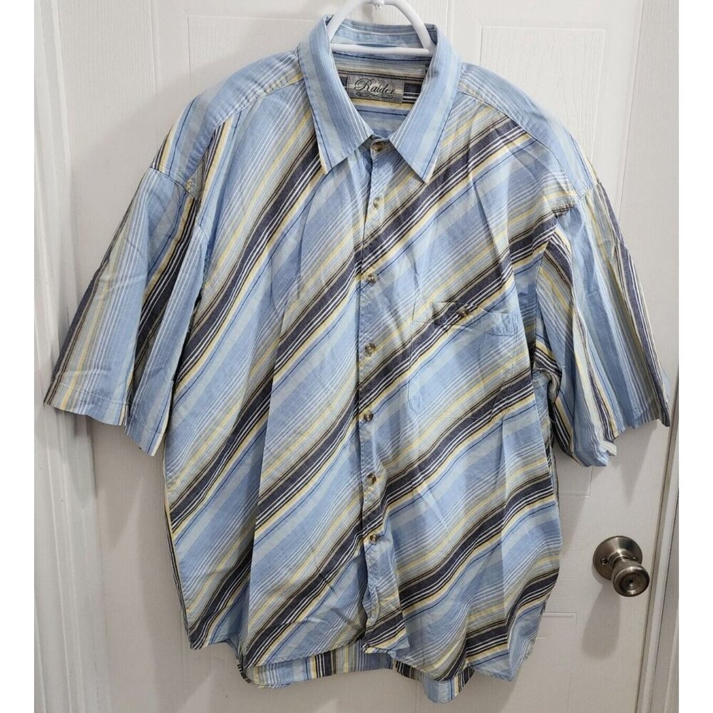Raider Blue Yellow Striped Short Sleeve Button‎ Up Shirt Size XL 100% Cotton